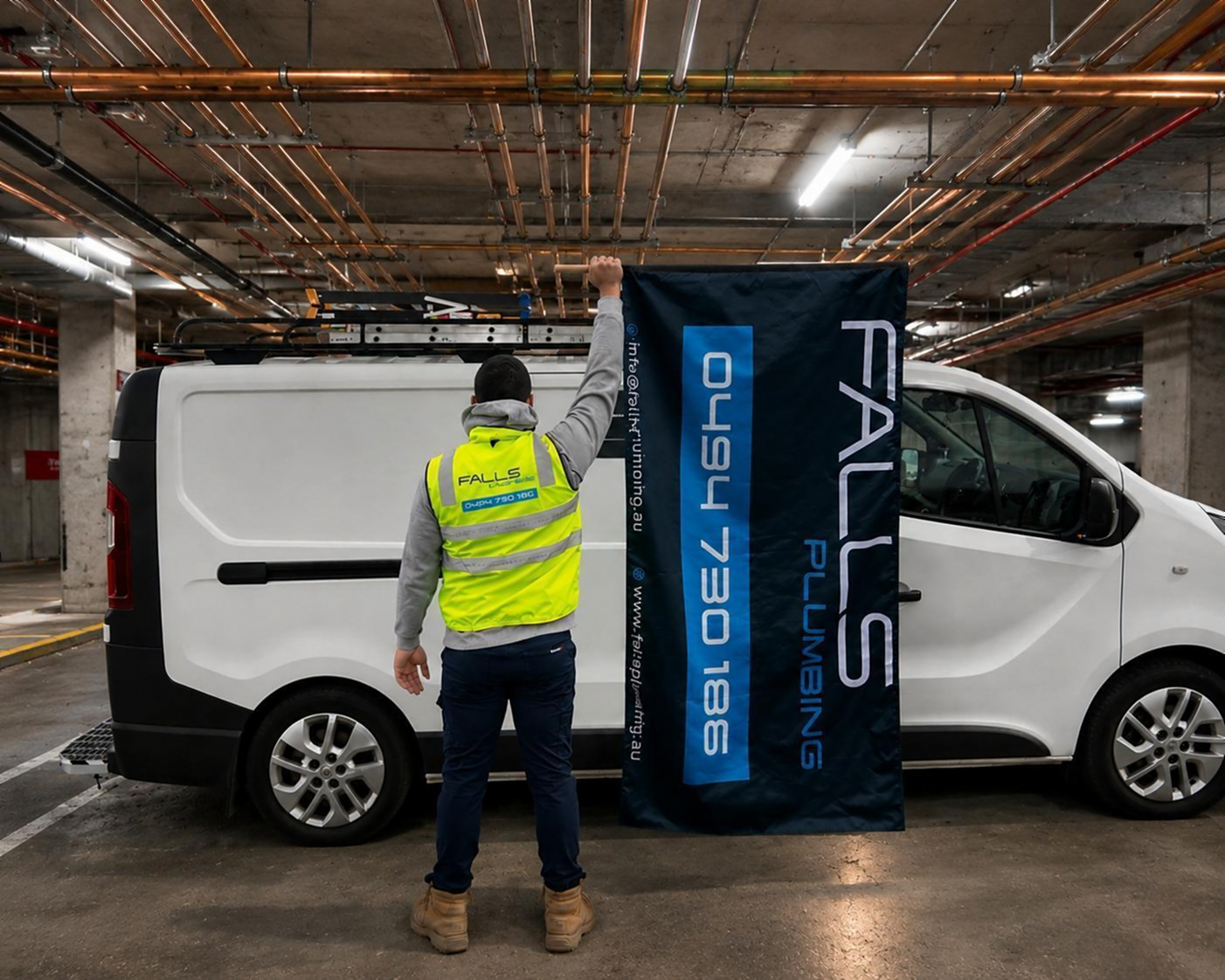Falls Plumbing branded van &mdash; licensed plumbers Melbourne